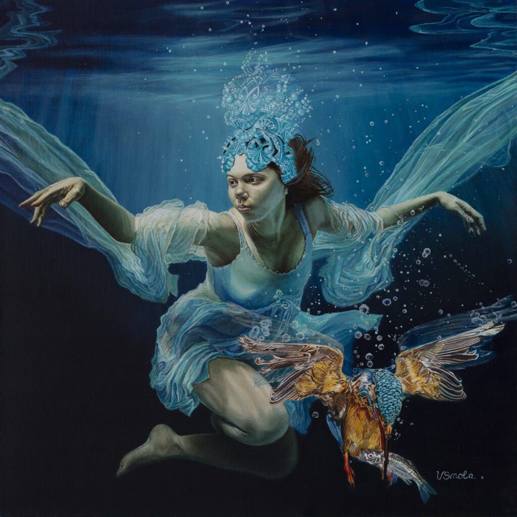 A painting of a woman in the water