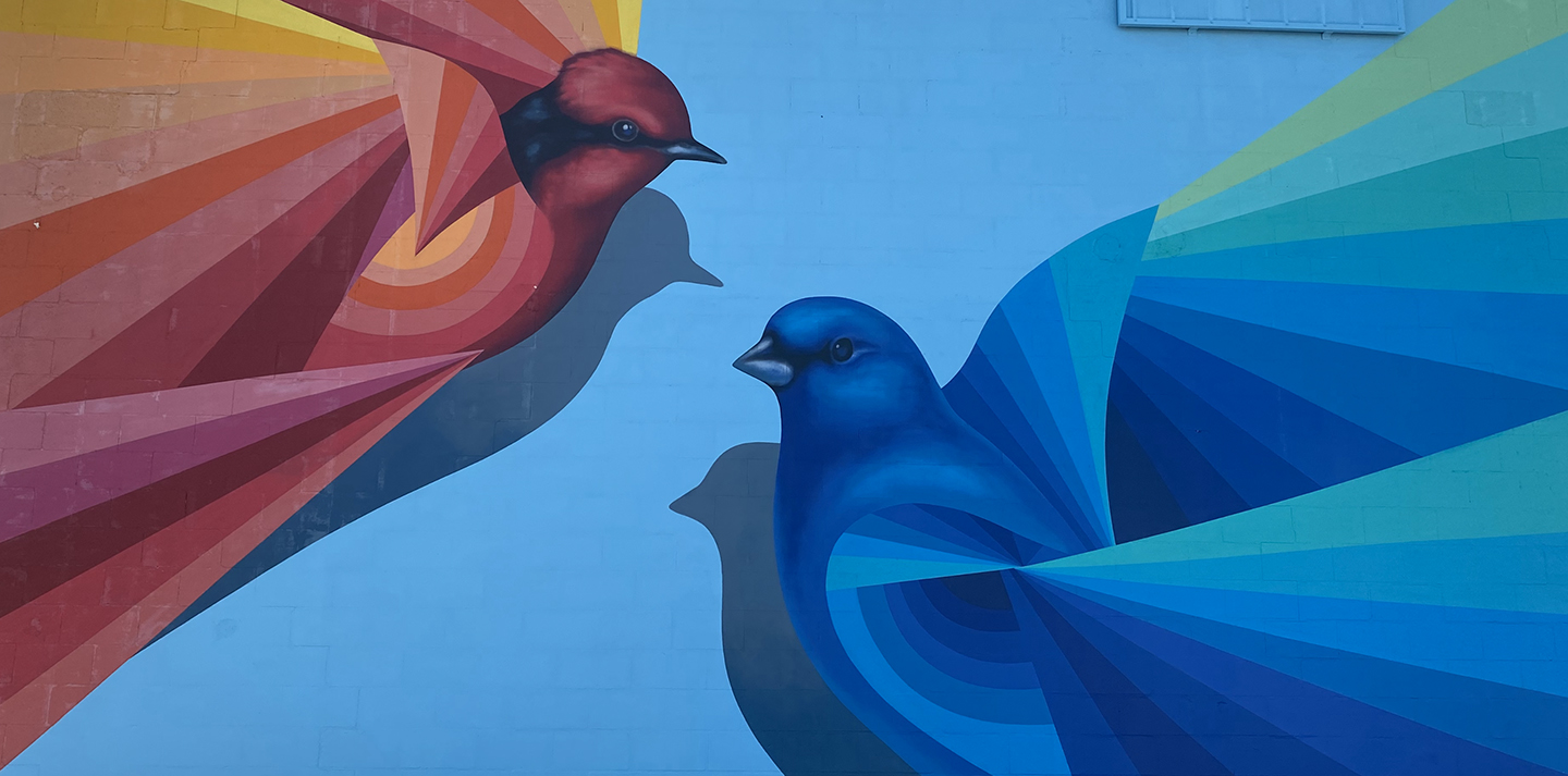 Cecelia Lueza’s mural graces the side of “The Bird’s Nest” live-in studio at the ArtsXchange